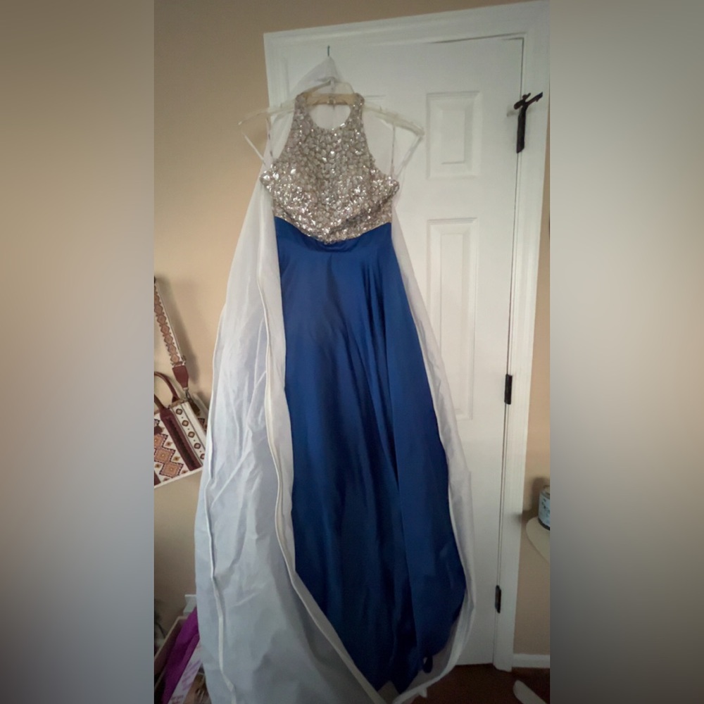Blue and Silver Gown with White Overlay